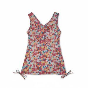 NWT UV Skinz Tankini Swim Top S Multicolor Dot Print UPF 50+ Ruched Bust